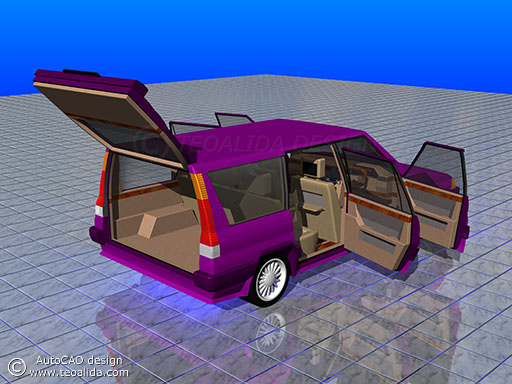 AutoCAD 3D model of a car, back & interior view