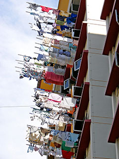 Drying clothing on bamboo poles