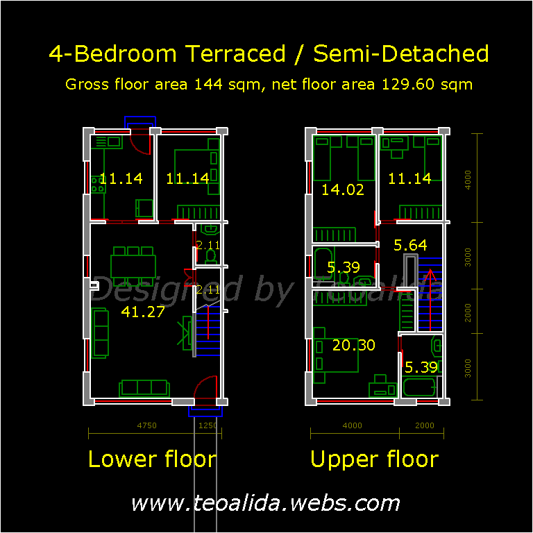European terraced house 4 bedroom floor plan
