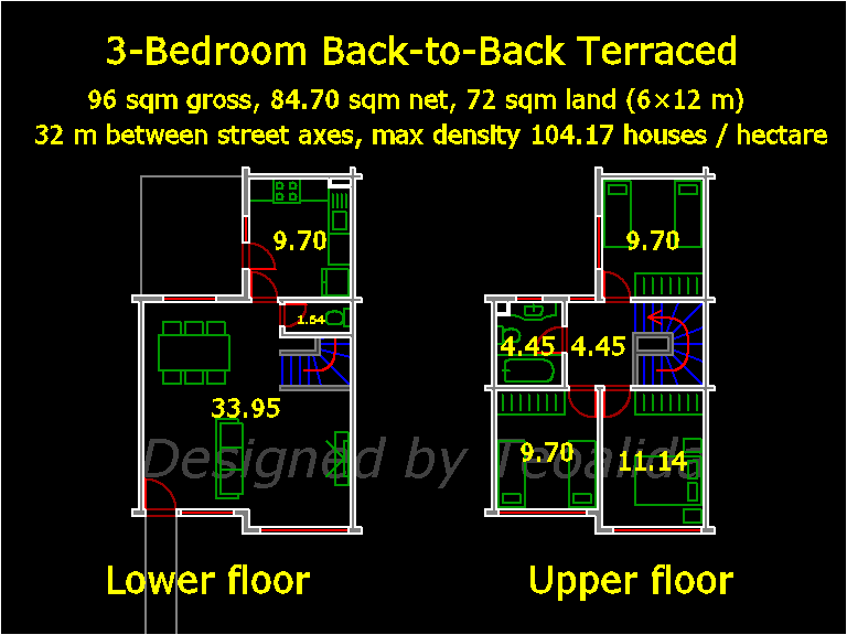 Back-to-Back house floor plan, 6 meters wide and 10 meters long