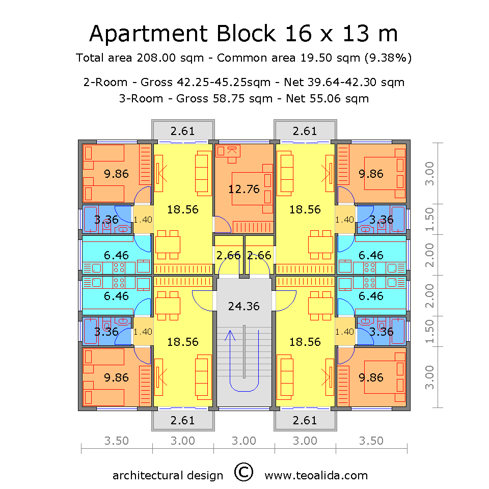 Rectangular block 16 x 13 meters