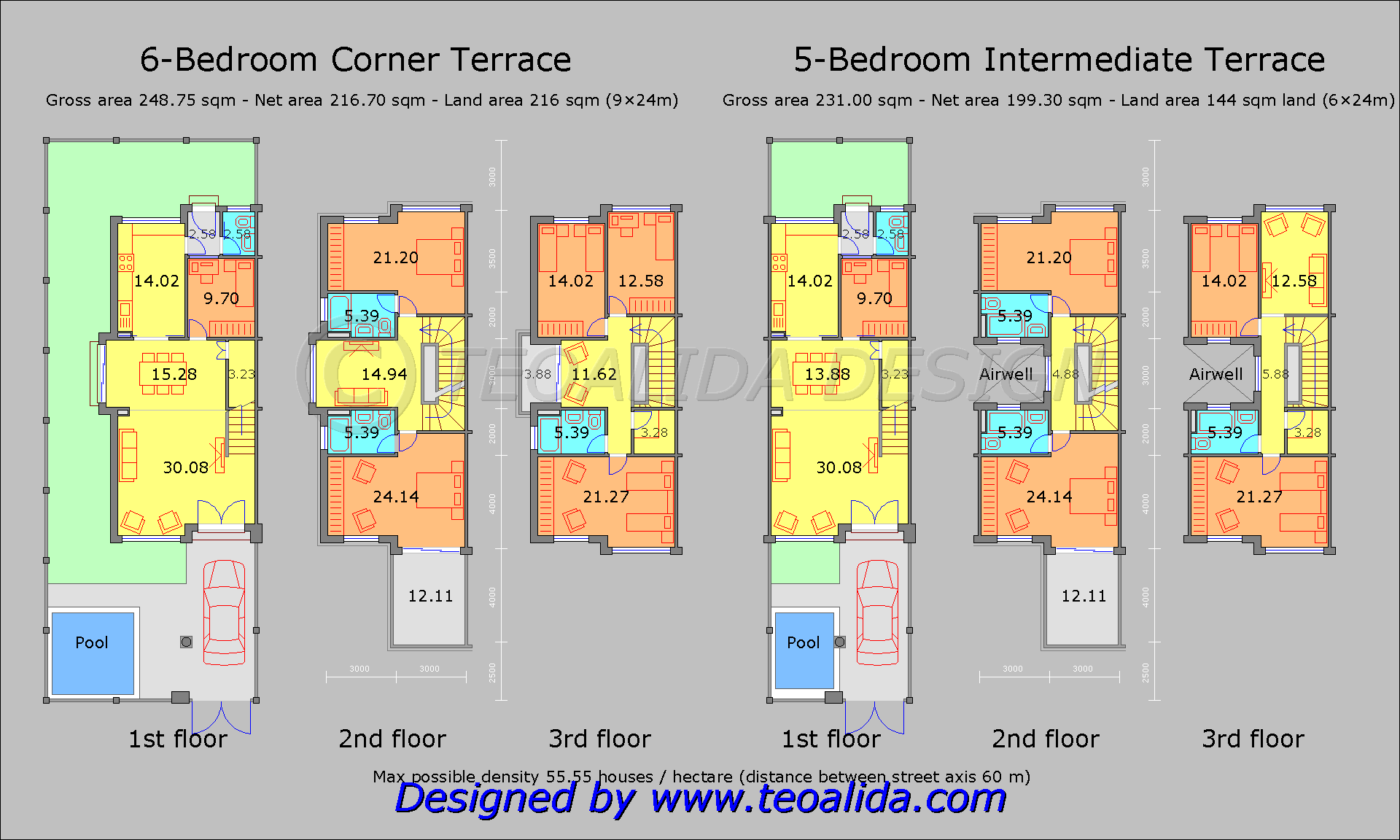 Terrace Airwells house floor plan, 3 floors, 5-6 bedrooms