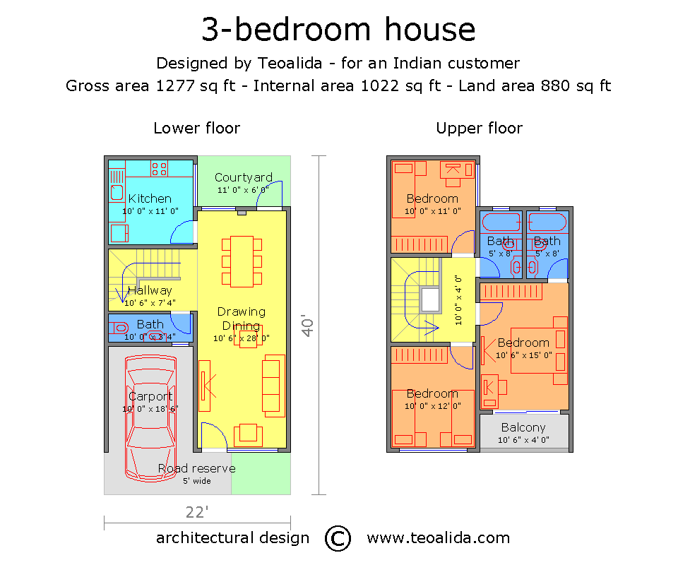 22x40 ft 3BHK house plan