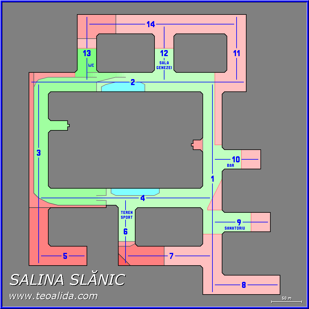 Salina Slanic, planul etajului minei Unirea