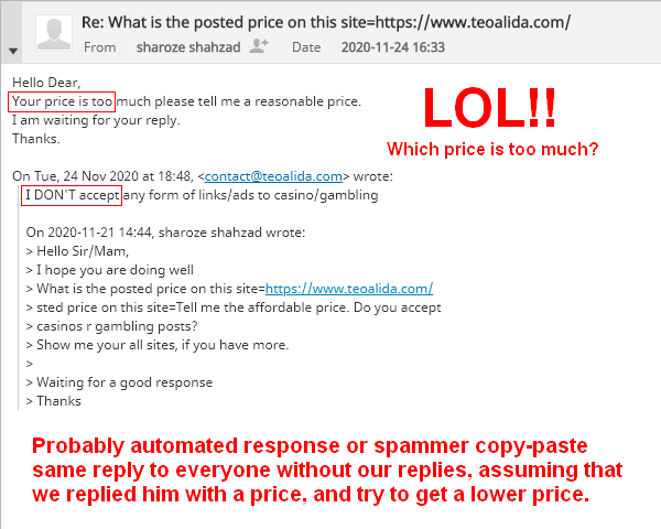 Guest post casino SPAM emails
