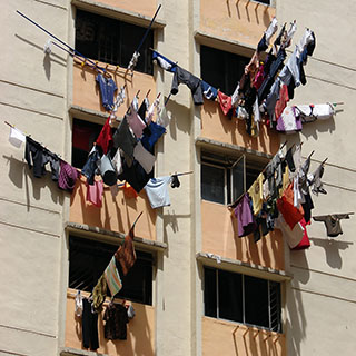 Drying laundry on bamboo poles